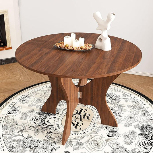 GDFStudio 43" Folding Dining Table for Small Spaces, Round Wood Kitchen Table with Walnut Veneer, Space-Saving Foldable Table for Indoor & Outdoor Use, French Country & Beach Style