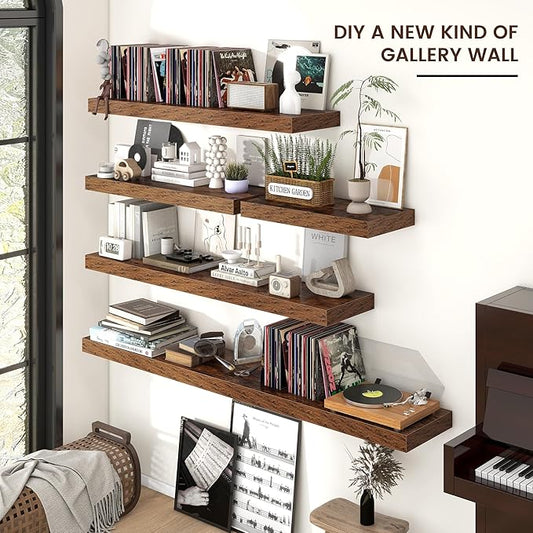 Venusmiles Floating Shelves for Wall, 72 Inch Wide x 12 Inch Deep Floating Shelves, Long Wood Floating Wall Shelf Shelves for Living Room Bathroom Bedroom Kitchen Home - (Brown, 72" W x 12" D x 2" H)