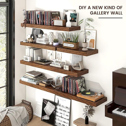 Venusmiles Floating Shelves for Wall, 24 Inch Wide x 12 Inch Deep Floating Shelves, Long Wood Floating Wall Shelf Shelves for Living Room Bathroom Bedroom Kitchen Home - (Brown, 24" W x 12" D x 2" H)