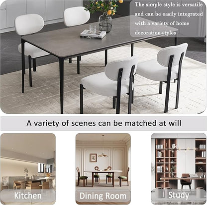 Set of 4 Modern Boucle Dining Chairs, Mid-Century Upholstered Chairs with Black Metal Legs, Ideal for Dining Room, Kitchen Island, Living Room, Bedroom, Home Office, Beige