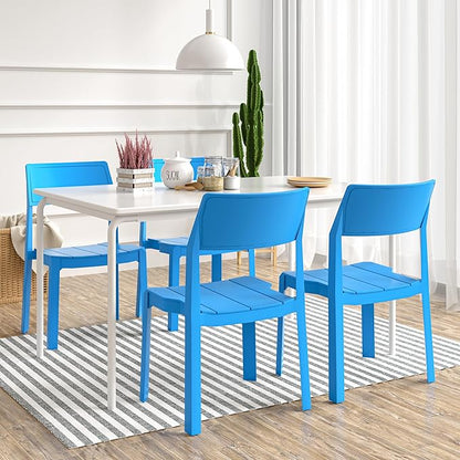 VECELO 4 Pack Plastic Dining Chairs, Stackable Patio Chairs for Indoor Outdoor Use in Kitchen, Poolside, No Assembly Required, Blue