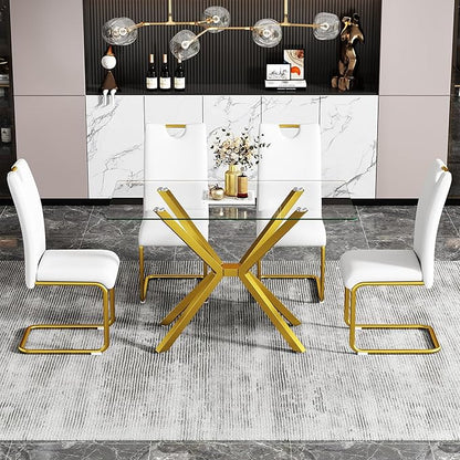 Rectangular Glass Dining Table,Glass Dining Room Table with Metal Legs, Modern Style Glass Kitchen Table for Home, Kitchen, Dining Room