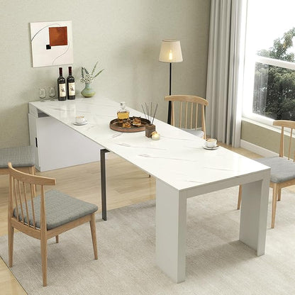 Modern Extendable Dining Table for 4-6 People with Outlet, Multifunctional Foldable Dinner Kitchen Table with Storage, White