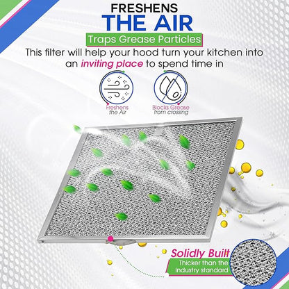 Stove Hood Vent Filter 11.6” x 11.2” BPQTF S99010317 Compatible with Broan Range Hood Filter Replacement for Ductless Overhead - Metal Mesh Filters Grease and Carbon Freshens Kitchen Oven Air (2-Pk)