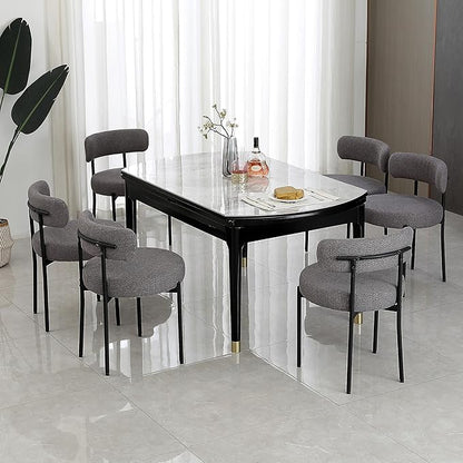 DYHOME Dark Grey Dining Chairs Set of 2, Mid-Century Modern Dining Chairs, Kitchen Dining Room Chairs, Curved Backrest Round Upholstered Boucle Sherpa Dining Chair with Black Metal Legs