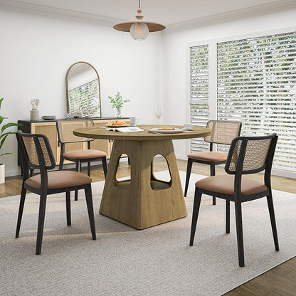 47" Round Rustic Dining Table, Kitchen Table with Storage Base, Dinner Tables with Solid Wood Frame for Home & Dining Areas, Natural