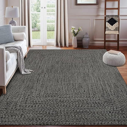 Washable Area Rug 10x13 Rug for Living Room Modern Rugs for Bedroom Imitation Braided Large Area Rug Non Slip Throw Rugs Stain Resistant Carpet for Nursery Dining Room 10'x13' Grey/Brown