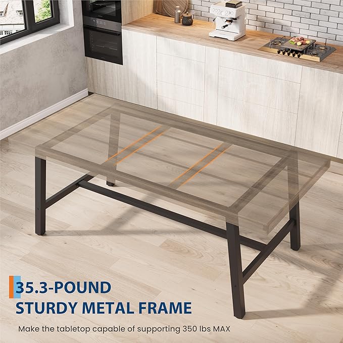 GarveeHome 63 Inch Small Space Dining Table for 4-6 People, Rectangular Kitchen Table for Apartment & Dining Room, Heavy Duty Metal Frame, Rustic Pear, Multipurpose Work Table