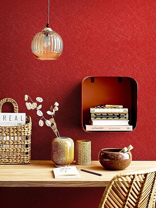 Safiyya Contact Paper Red Silk Wallpaper Textured Self Adhesive Wallpaper Peel and Stick for Bedroom Solid Color Decorative Wall Paper Vinyl Rolls 78.7"x 17.3"