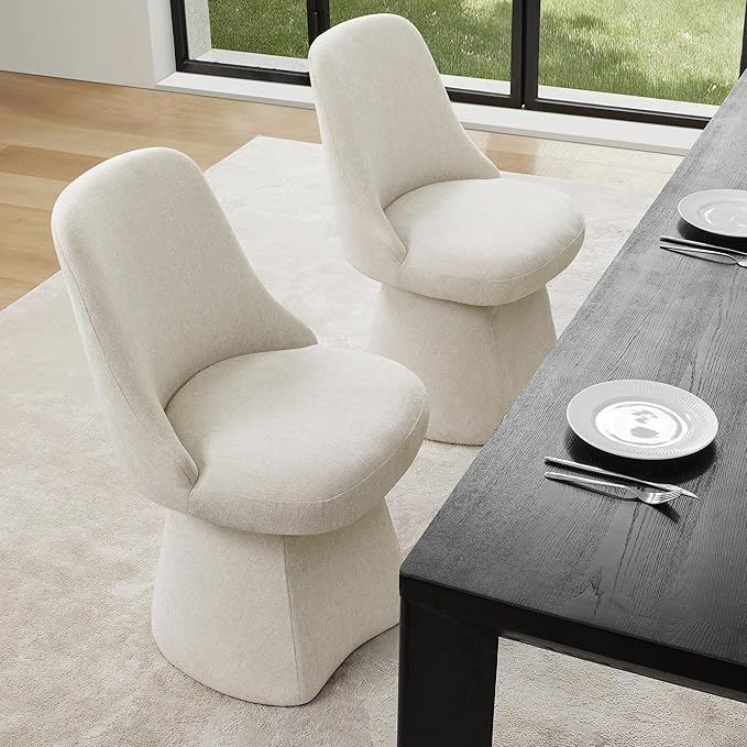 KISLOT Swivel Dining Chairs Set of 4, Upholstered Mid Century Modern Deskchair with High Back, Linen Fabric Kitchen Chairs for Dining Room, Bedroom, Dressing Room, Linen