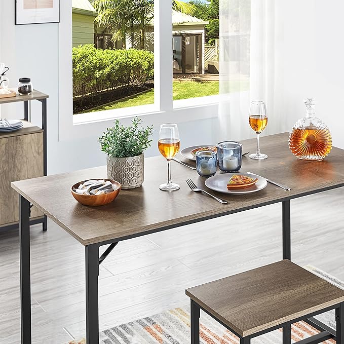 Topeakmart Kitchen Bar Table Set, 3 Piece Dining Table Set, Rectangular Pub Breakfast Table Set, Counter Height with Bar Stools for Dining Room, Apartment, Small Space