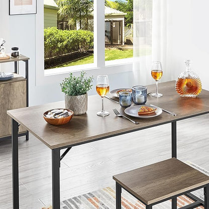 Topeakmart Kitchen Bar Table Set, 3 Piece Dining Table Set, Rectangular Pub Breakfast Table Set, Counter Height with Bar Stools for Dining Room, Apartment, Small Space