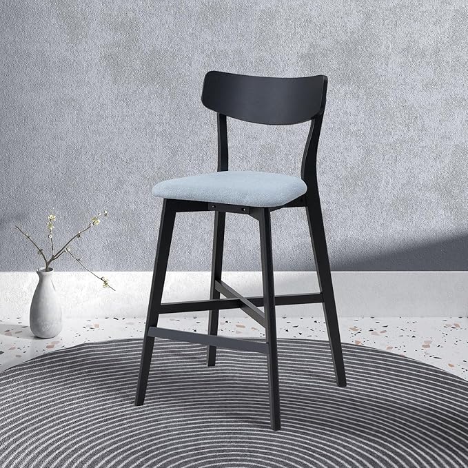 Wooden Chairs Set of 2 Solid Wood Black Modern Soft Upholstered Kitchen Island Chairs Pub Living Room Restaurant Modern Style