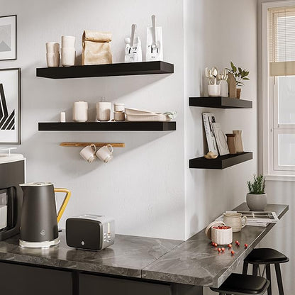 BAMEOS Floating Shelf,24 in Wall Shelf,Decor Wall Mounted Shelves,Hanging Shelf Set for Bathroom Kitchen Living,Kitchen,Room Bedroom Storage,Black
