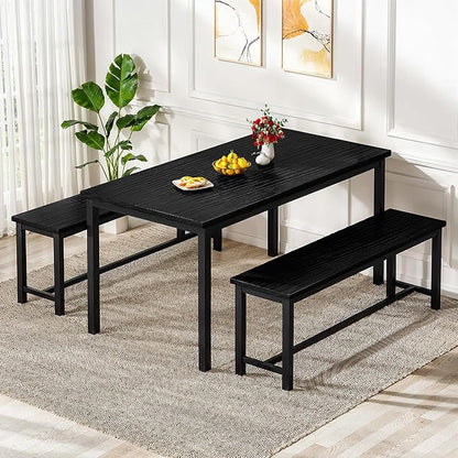 Lamerge Kitchen Table Set with 2 Benches 4 Person Dining Room Table Set for Home Kitchen, Dining Room, Restaurant, Space Saving, Black, 43.3''L x23.6''W x28.5''H (43B)