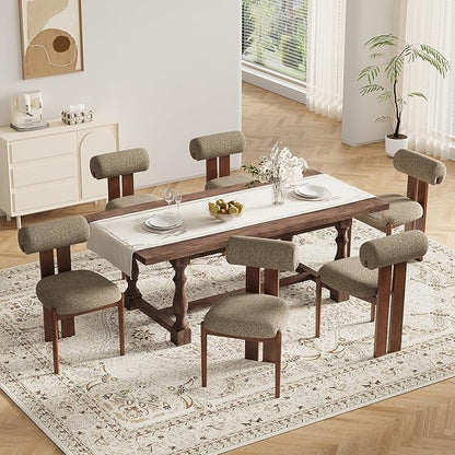 MALOL Modern Wooden Dining Chairs Set of 4, Upholstered Fabric Kitchen Chairs with Sculptural Backrest, Mid-Century Farmhouse Dining Room Chairs with Solid Wood Legs, Camel