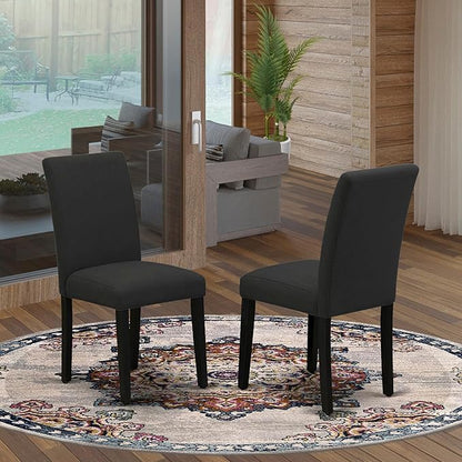 East West Furniture ABP6T24 Abbott Parson Chairs - Black Color Linen Fabric Upholstered Dining Chairs, Set of 2, Wirebrushed Black