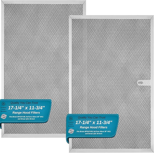 Broan Model BPS1FA36 Range Hood Filter 11-3/4" X 17-1/4" X 3/8" Replacement for NuTone Allure 36" WS1 and Broan QS1 36-Inch Filter Aluminum (2-Pack)