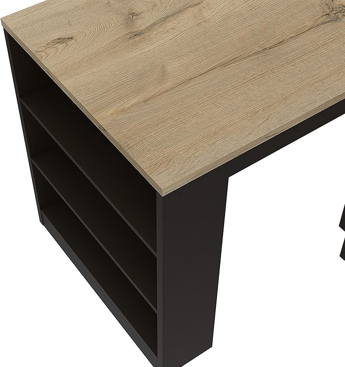 Modern Dining Table Kitchen Island with Three Side Shelves Sturdy Stable Easy Clean Adjustable Counter Console Living Room Luxury Decor,Black
