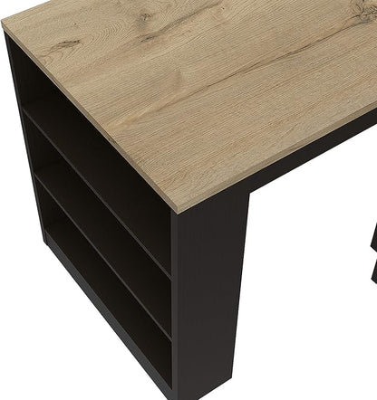 Modern Dining Table Kitchen Island with Three Side Shelves Sturdy Stable Easy Clean Adjustable Counter Console Living Room Luxury Decor,Black
