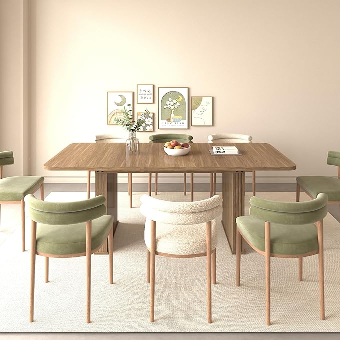 Modern Farmhouse Expandable Dining Table for 8-10 People, 78.74" Extendable Dining Table with Wood Strip Base, Large Rectangular Expandable Kitchen Dining Room Table for Dinner Party, Gathering, Brown
