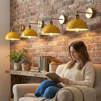 Dome Metal Wall Sconce, 180° Adjustable Industrial Wall Lamp for Bedside, Study, Kitchen, and Living Room Décor. (Yellow.)