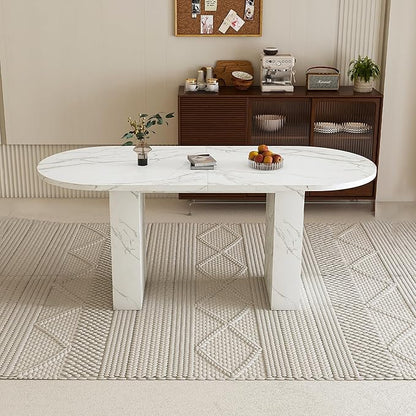 Modern Dining Table for Kitchen Space Saving Kitchen & Dining Room Furniture with Sturdy Frame Construction Easy Assembly 62.9 Inch Oval Farmhouse Table,White-MDF