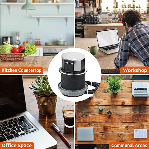 Link2Home Space Saver Pop Up-Outlet, 3 Power Outlets 15 Amp, 2 USB Ports 2.4 Amp, Overload Protection, Splash Resistant EM-PU-100E