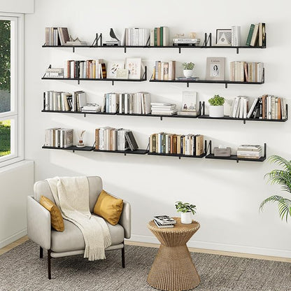 Heimlove Floating Book Shelves for Wall,47.2 Inches Long Wall Mounted Bookshelves,Heavy Duty Bracket Shelves for Living Room Kitchen,Laundry Room Storage & Decor,Set of 3,Black