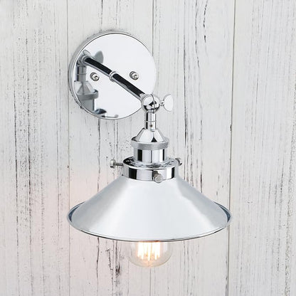 PERMO Vintage Industrial Metal Wall Sconce Lighting 180 Degree Adjustable Wall Lamp (Chrome)