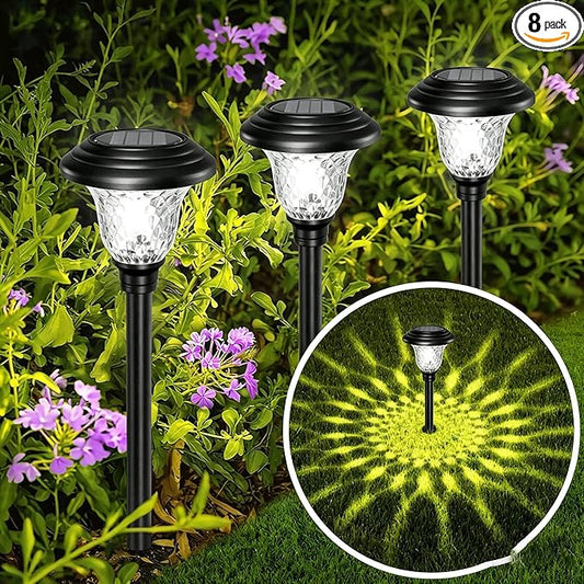 Beau Jardin 8 Pack Solar Pathway Lights White+Color Changing Stainless Steel 3 Mode Outdoor Multicolor Metal Solar Powered Waterproof Glass for Garden Landscape Path Yard Walkway Driveway Black