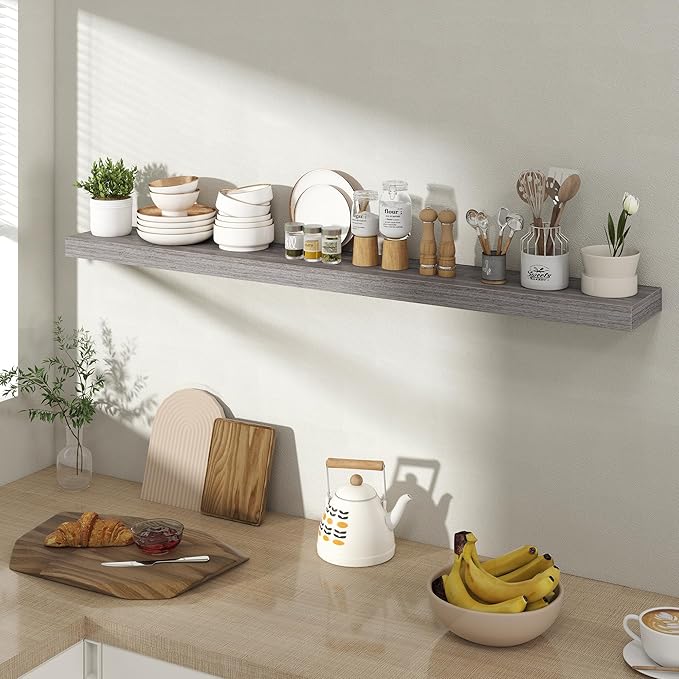 Acovy 48 Inch Floating Shelves for Wall 1 Pack, 48" Wall Shelves for Books, Storage, Decor, Wall Mounted Floating Shelf with Invisible Brackets for Kitchen, Living Room, Gray