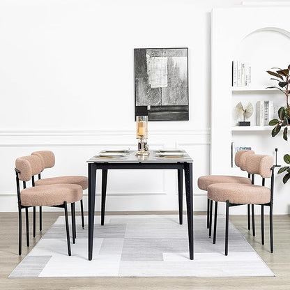 DYHOME Boucle Dining Chairs Set of 4, Upholstered Kitchen Dining Room Chairs, Side Chairs with Thick Cushions and Metal Legs for Kitchen Living Room, Camel Color