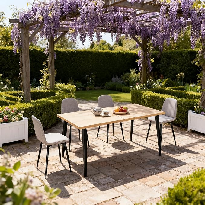 Modern Dining Table for Kitchen with Sturdy Frame Construction, Space Saving Kitchen & Dining Room Furniture, Easy Assembly Rectangular Wooden Tabletop with Rust-Resistant Iron Legs,Table