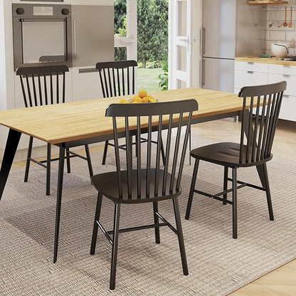 Windsor Dining Chairs Set of 4, Farmhouse Solid Wood Kitchen Chair with Spindle Back, Modern Side Dining Chairs Set for Dining Room, Kitchen, Restaurant, Black
