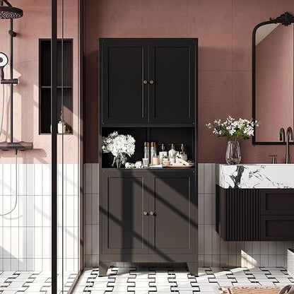 69" H Kitchen Pantry Cabinet with Countertop,Kitchen Hutch Cabinet with Storage,Black Metal Storage Cabinet,Microwave Cabinet,