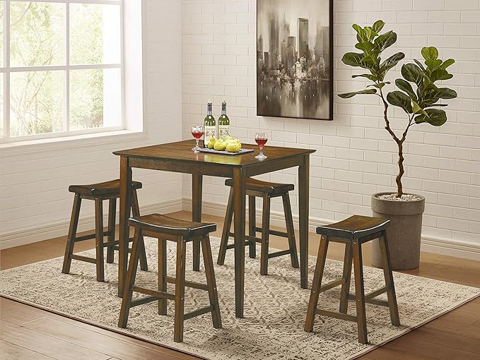 Lexicon Finnian Saddle Solid Wood Bar Height Bar Stool Set of 2 - Saddle Kitchen Stool Dining Height Stools for Dining, Armless Counter Chair Seating, Perfect Casual - 28.5" SH Distressed Cherry