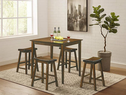 Lexicon Finnian Saddle Solid Wood Stool Set of 2 - Saddle Kitchen Stool Dining Height Stools for Dining, Armless Counter Chair Seating, Perfect Casual - 17.5" SH Distressed Cherry