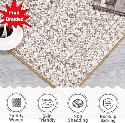 Printed Washable Rugs 4x6 Rug for Living Room Modern Geometric Rugs for Bedroom Farmhouse Non Slip Entryway Rug Soft Stain Resistant Carpet for Nursery Entrance Dining Room 4'x6' Beige/Grey