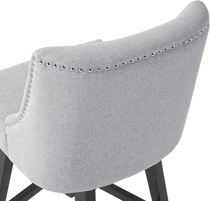 Counter Height Swivel Bar Stools Set of 3, Modern Linen Fabric Swivel Barstools with Back and Wood Legs, Upholstered 26" Seat Height Counter Stools for Kitchen Island, Home Bar, Grey