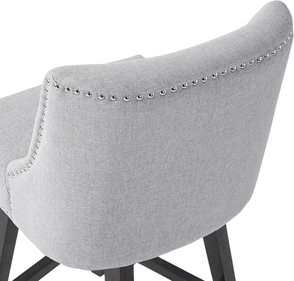 Counter Height Swivel Bar Stools Set of 3, Modern Linen Fabric Swivel Barstools with Back and Wood Legs, Upholstered 26" Seat Height Counter Stools for Kitchen Island, Home Bar, Grey