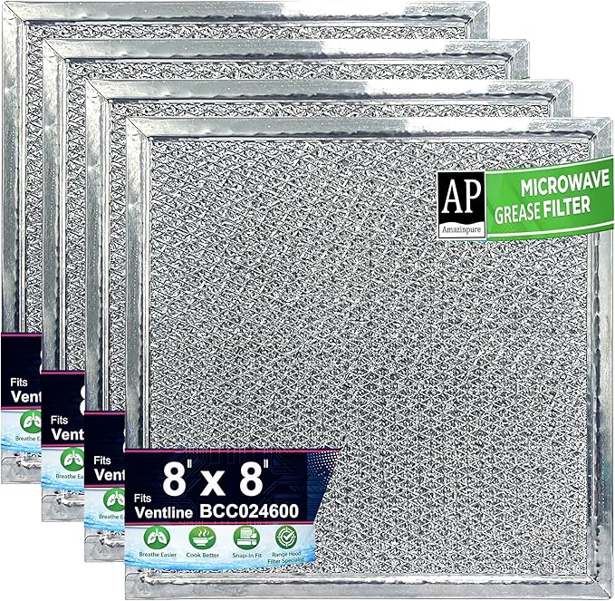 4X 8x8 inches Premium Ultra-Flow Heavy-Duty Range Hood Filter Replacement Compatible with Ventline BCC024600 Exhaust Fan Aluminum Mesh Grease Filter for Stove Vent Filter Kitchen Oven (4)