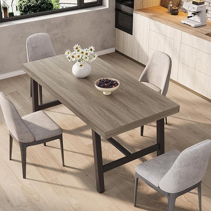 GarveeHome 63 Inch Compact Rectangular Table for Dining Room & Kitchen, Industrial Dining Table for 4-6 People, Heavy Duty Metal Frame, Grey Walnut
