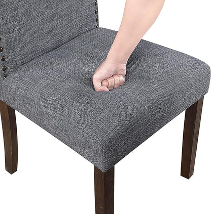 Lexicon Upholstered Dining Chairs Set of 2 - Soft Durable Fabric Armless Arched Back Kitchen Modern Dining Room Chairs for 2, Nailhead Trim Side, Brown Sturdy Wooden Frame, Easy Assembly, Gray