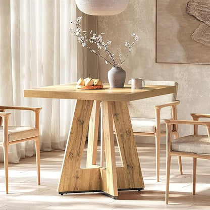 LITTLE TREE 31.5" Square Dining Table for 4, Small Space Kitchen Table with Pedestal Base, Farmhouse Wood Tables for Apartment, Dining Room & Living Room, Ideal for Cafe & Restaurant Use (Brown)