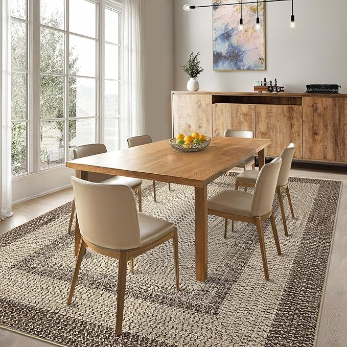 Imitation Braided Collection-Print Farmhouse Living Room Area Rug 8x10 Non-Slip Washable Rugs, Modern Large Carpet, Stain Resistant Ultra-Thin Foldable Floor Cover for Nursery Dining Room