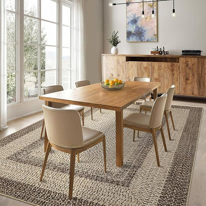 Imitation Braided Collection-Print Farmhouse Living Room Area Rug 8x10 Non-Slip Washable Rugs, Modern Large Carpet, Stain Resistant Ultra-Thin Foldable Floor Cover for Nursery Dining Room