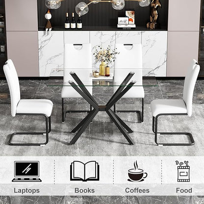 Rectangular Glass Dining Table,Glass Dining Room Table with Metal Legs, Modern Style Glass Kitchen Table for Home, Kitchen, Dining Room
