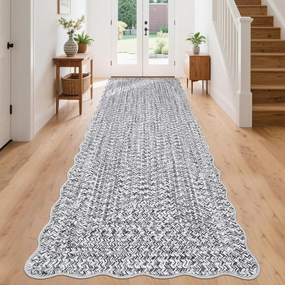 Imitation Braided Collection-Print Hallway Runners 2x10 Washable Area Rug, Farmhouse Rustic Area Rug with Non Slip Backing, Soft Low Pile Indoor Carpet Runners for Entryways, Laundry Room
