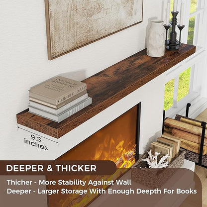 Venusmiles Floating Shelves for Wall, Engineered Wood Wall Shelves with Invisible Brackets for Living Room Bedroom Bathroom Office Kitchen Decor and Storage (Brown, 72" W x 9" D x 1.5" H) Set of 1